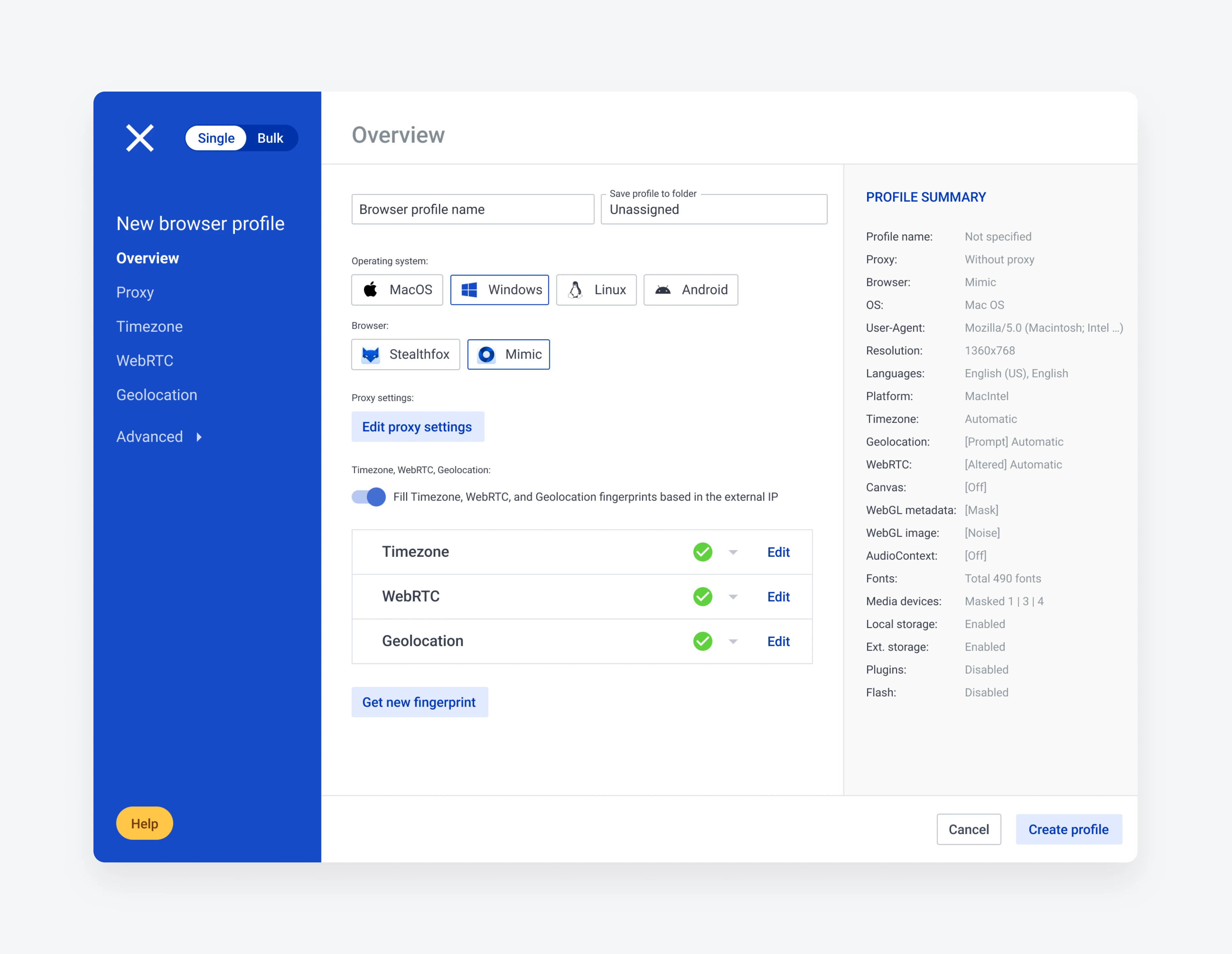 Redesigned profile workspace