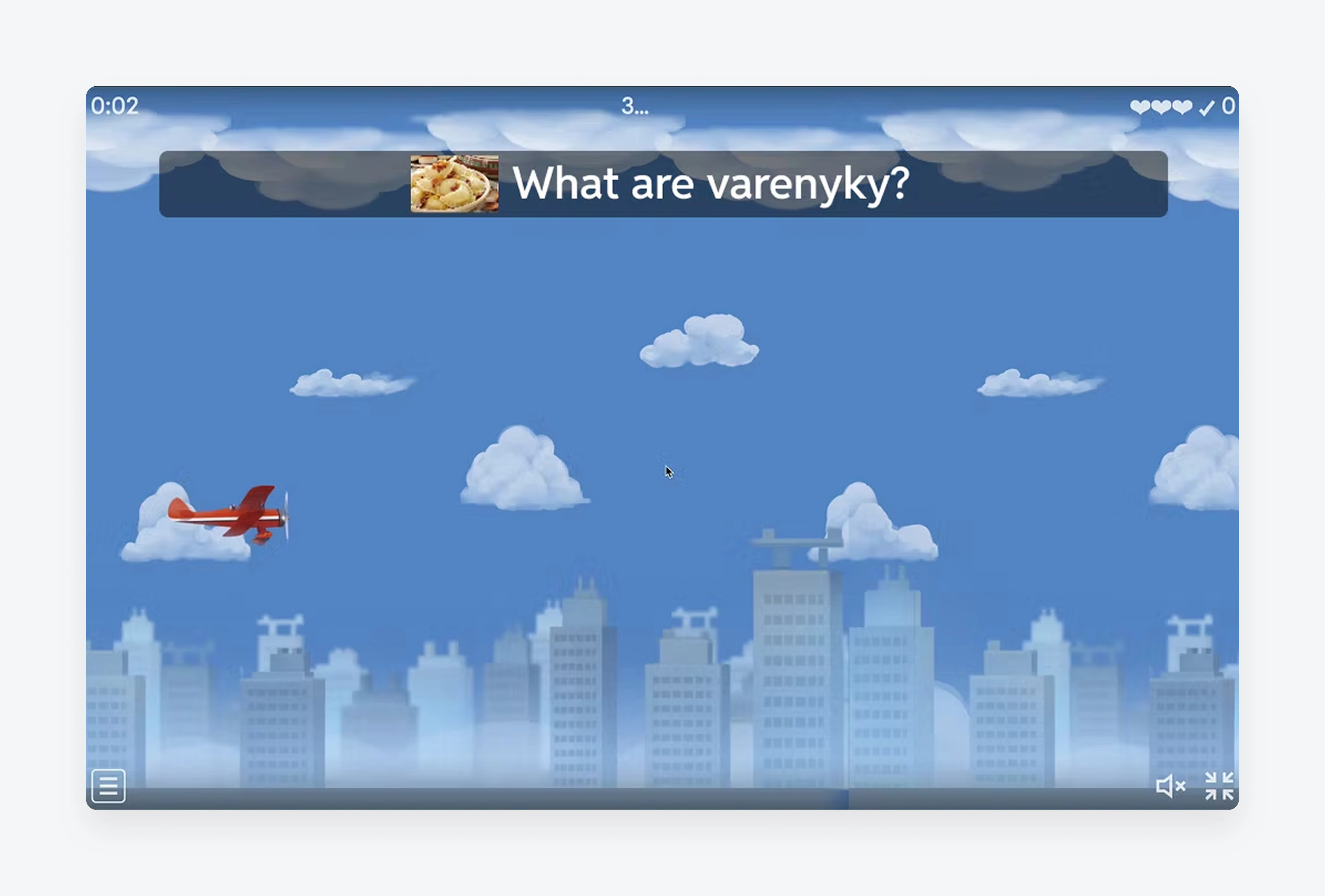 Airplane game variant C — larger question on top