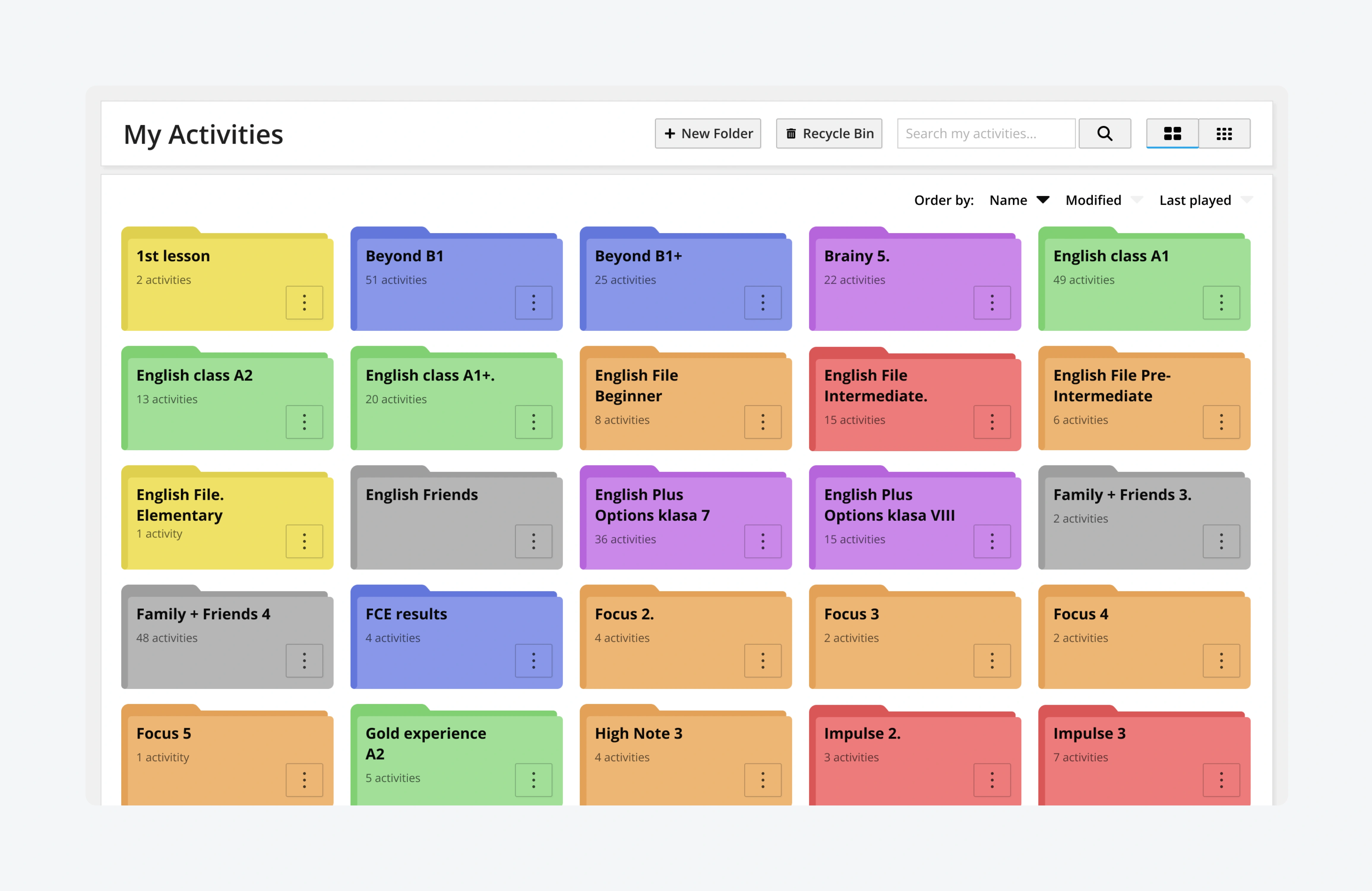 Folder list after — colour-tagged and scannable