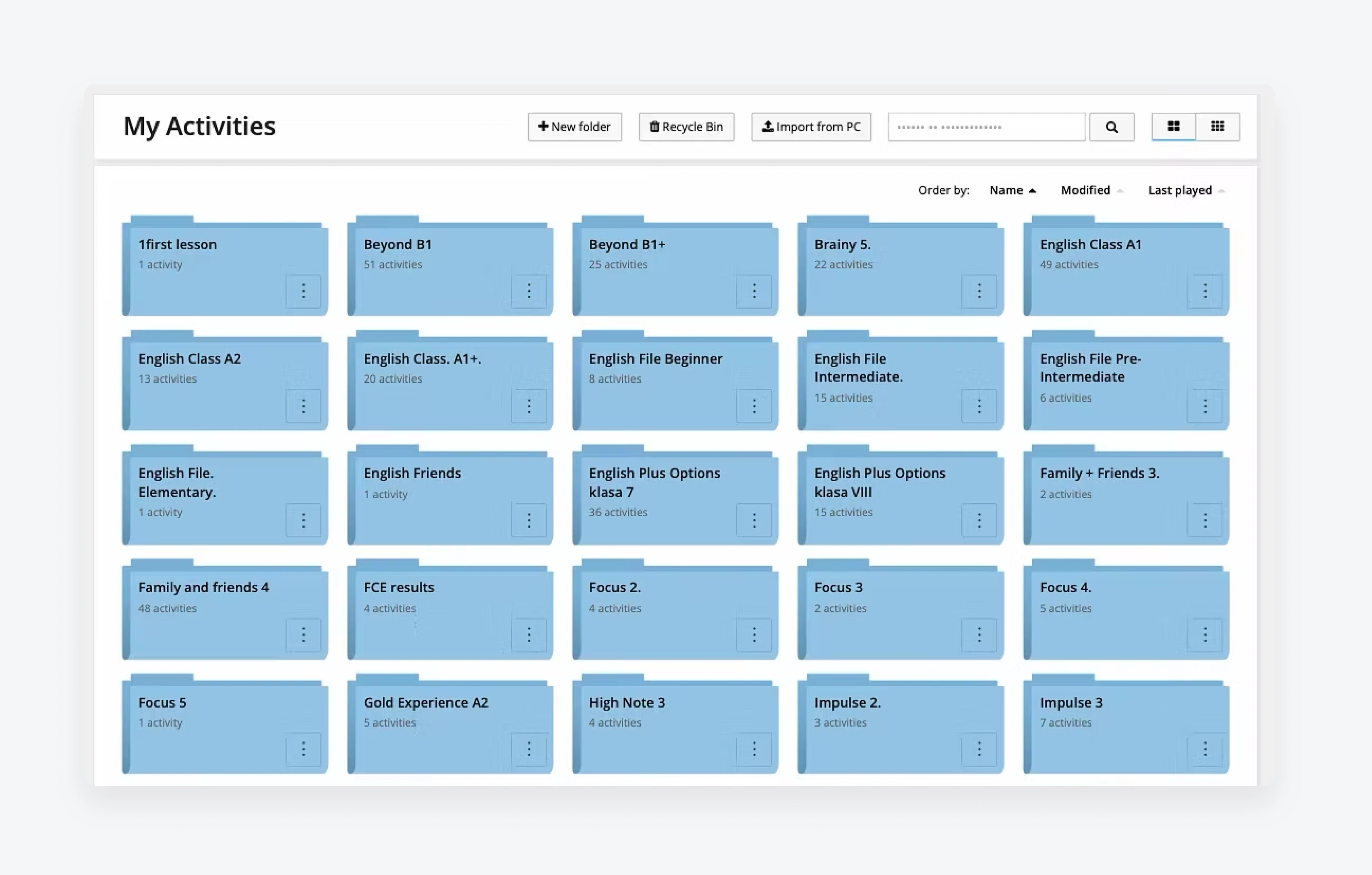 Folder list before — plain, uncategorized
